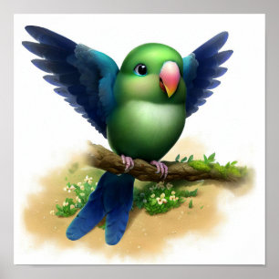 Eine digitale Malerei eines Niedlichen Indigoflüge Poster