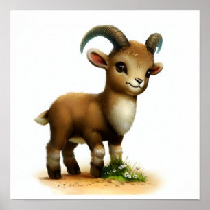 Eine digitale Malerei eines Niedlichen jungen Ibex Poster