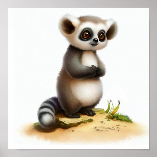 Eine digitale Malerei eines Niedlichen Lemur Poster (Vorne)