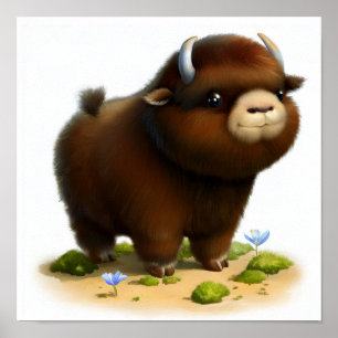 Eine digitale Malerei eines Niedlichen Musk Ox Poster