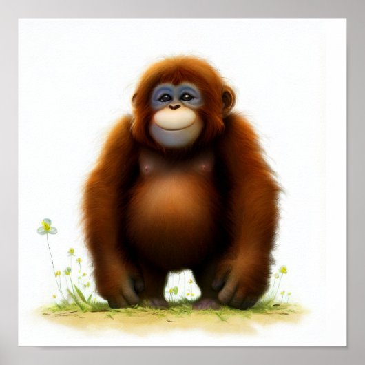 Eine digitale Malerei eines Niedlichen Orangutans Poster (Vorne)
