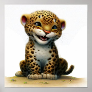 Eine digitale Malerei eines süßen Leopard-Jungtier Poster