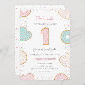 Eine Donut-One-Geburtstagsparty - Einladung pink (Vorne/Hinten)