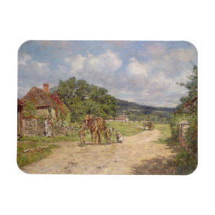 Eine Dorf-Szene (Öl auf Leinwand) Magnet