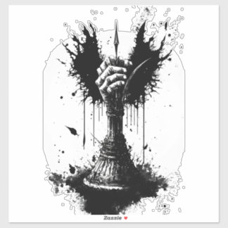 Eine drehte Hand hält den legendären Schwert Vinyl Aufkleber