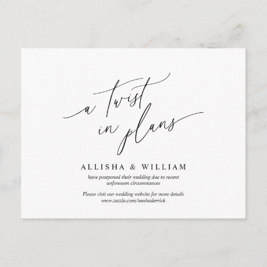 Eine Drehung in Plänen, Hochzeitsaufschub Postkarte (Vorderseite)