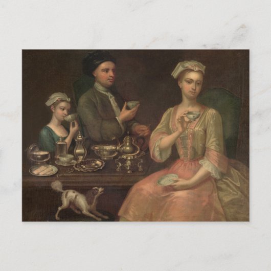 Eine Drei-Familien-Familie im Tea, c.1727 Postkarte (Vorderseite)