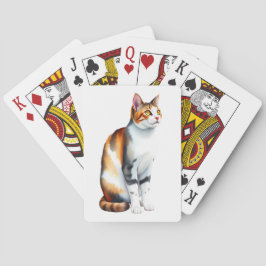 Eine dreifarbige Katze sitzend Spielkarten