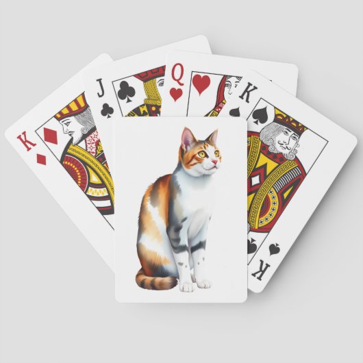 Eine dreifarbige Katze sitzend Spielkarten (Rückseite)