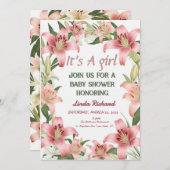 Eine duftende, rosa Blütenspitze, Baby-Dusche. Einladung (Vorne/Hinten)