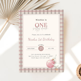 Eine dumme Ente Rosa Schleife Baby 1. Geburtstagsf Einladung