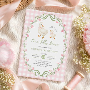 Eine dumme Gans 1. Geburtstag Rosa Schleife Floral Einladung