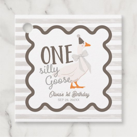 Eine dumme Gans Beige Bogen 1. Geburtstag Geschenkanhänger (Vorderseite)