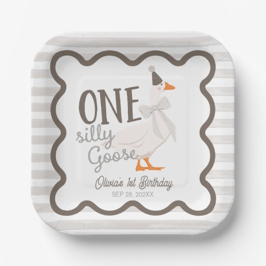 Eine dumme Gans Beige Bogen 1. Geburtstag Pappteller (Vorderseite)