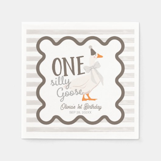 Eine dumme Gans Beige Bogen 1. Geburtstag Serviette (Vorderseite)