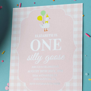 Eine dumme Gans Gingham 1. Geburtstag Folieneinladung