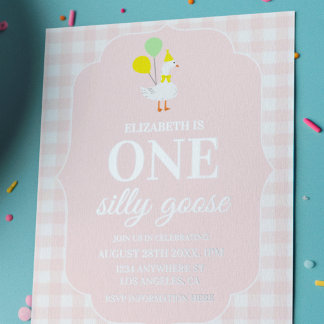 Eine dumme Gans Gingham 1. Geburtstag Folieneinladung