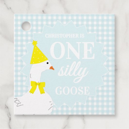 Eine dumme Gans Gingham 1. Geburtstag Geschenkanhänger (Vorderseite)