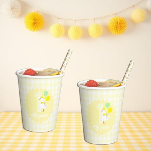 Eine dumme Gans Gingham 1. Geburtstag Pappbecher