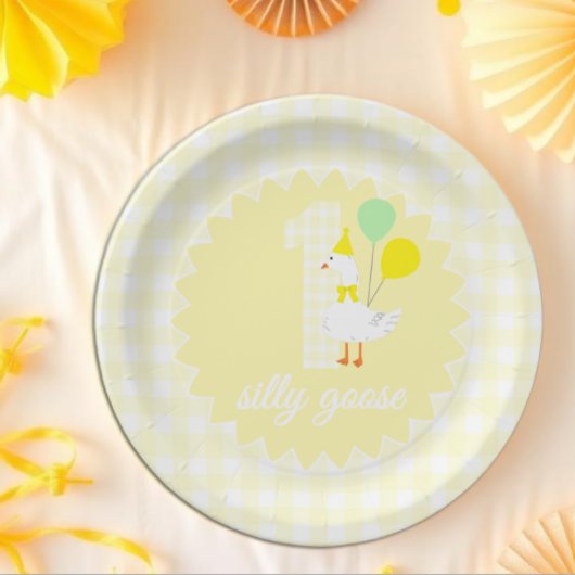 Eine dumme Gans Gingham 1. Geburtstag Pappteller