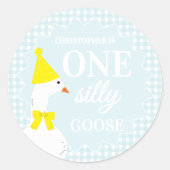 Eine dumme Gans Gingham 1. Geburtstag Runder Aufkleber (Vorderseite)
