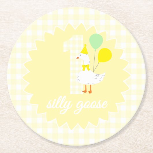 Eine dumme Gans Gingham 1. Geburtstag Runder Pappuntersetzer (Vorderseite)