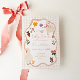 Eine dumme Gans Gingham Cottagecore Erster Geburts Einladung