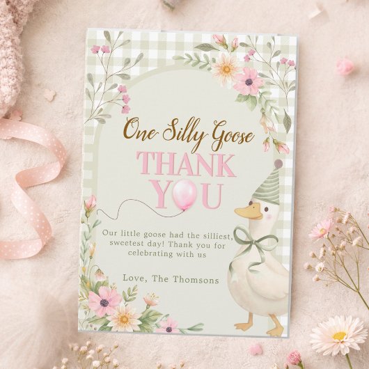 Eine dumme Gans Gingham Rosa Blumen Geburtstag Dankeskarte