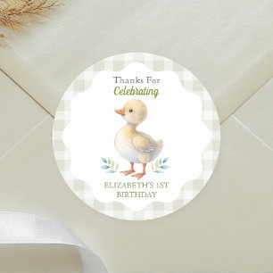 Eine dumme Gans grün kariert Baby erster Geburtsta Runder Aufkleber