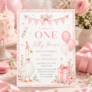 Eine dumme Gans Pink Floral 1. Geburtstag Einladung