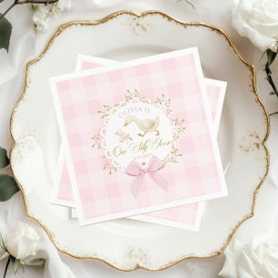 Eine dumme Gans Pink Gingham 1. Geburtstags-Schlei Serviette