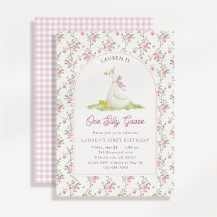 Eine dumme Gans Pink Gingham Erster Geburtstag Einladung