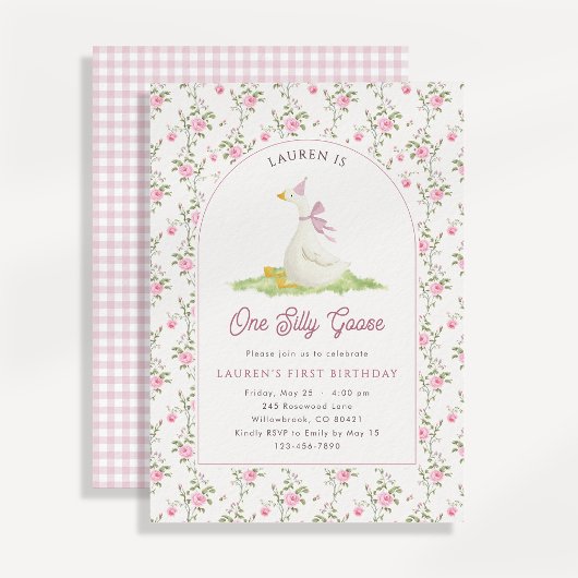 Eine dumme Gans Pink Gingham Erster Geburtstag Einladung