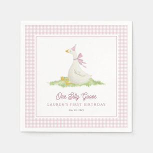 Eine dumme Gans Pink Gingham Erster Geburtstag  Serviette