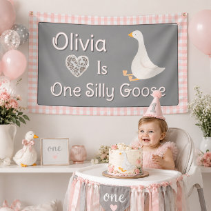 Eine dumme Gans Pink Grau Mädchen-Geburtstagsfeier Banner