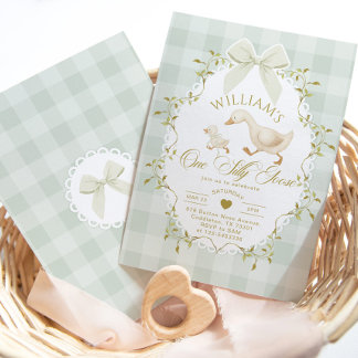 Eine dumme Gans Pistazien-Gingham 1. Geburtstag Einladung