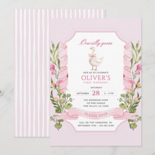 Eine dumme Gans Rosa 1. Geburtstag Einladung (Vorne/Hinten)