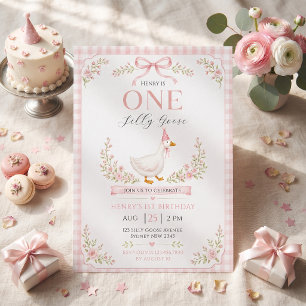 Eine dumme Gans rosa floral 1. Geburtstag Einladung