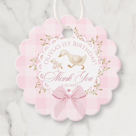 Eine dumme Gans Rosa Gingham Whimsical Danke Geschenkanhänger (Vorderseite)