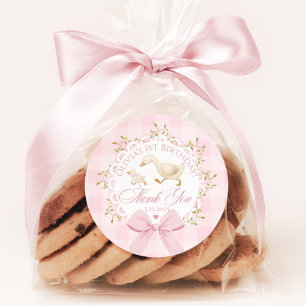 Eine dumme Gans Rosa Gingham Whimsical Danke Runder Aufkleber