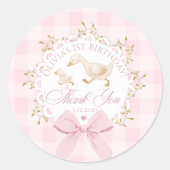 Eine dumme Gans Rosa Gingham Whimsical Danke Runder Aufkleber (Vorderseite)