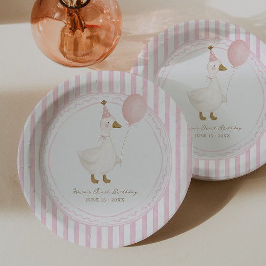 Eine dumme Gans Rosa Mädchen 1. Geburtstag Pappteller