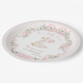Eine dumme Gans rosa Schleife Gingham 1. Geburtsta Pappteller (Schrägansicht)