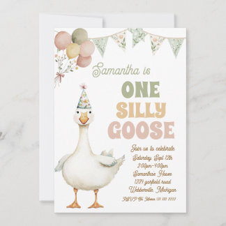 Eine dumme Gans Sage Green Mädchen 1. Geburtstag  Einladung