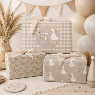 Eine dumme Gans Tan Gingham Erste Geburtstagsfeier Geschenkpapier Set