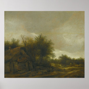 Eine Dünenlandschaft mit Figuren auf einem sanften Poster