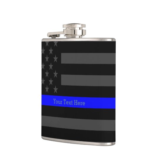 Eine dünne blaue Linie US-Flagge Ihr Text Flachmann (Links)