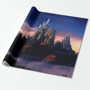 Eine düstere märchenhafte Burg auf einem Berg inmi Geschenkpapier