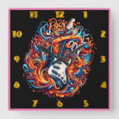 Eine dynamische E-Gitarre bricht mit Energie aus Quadratische Wanduhr (Vorderseite)