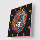 Eine dynamische E-Gitarre bricht mit Energie aus Quadratische Wanduhr (Winkel)